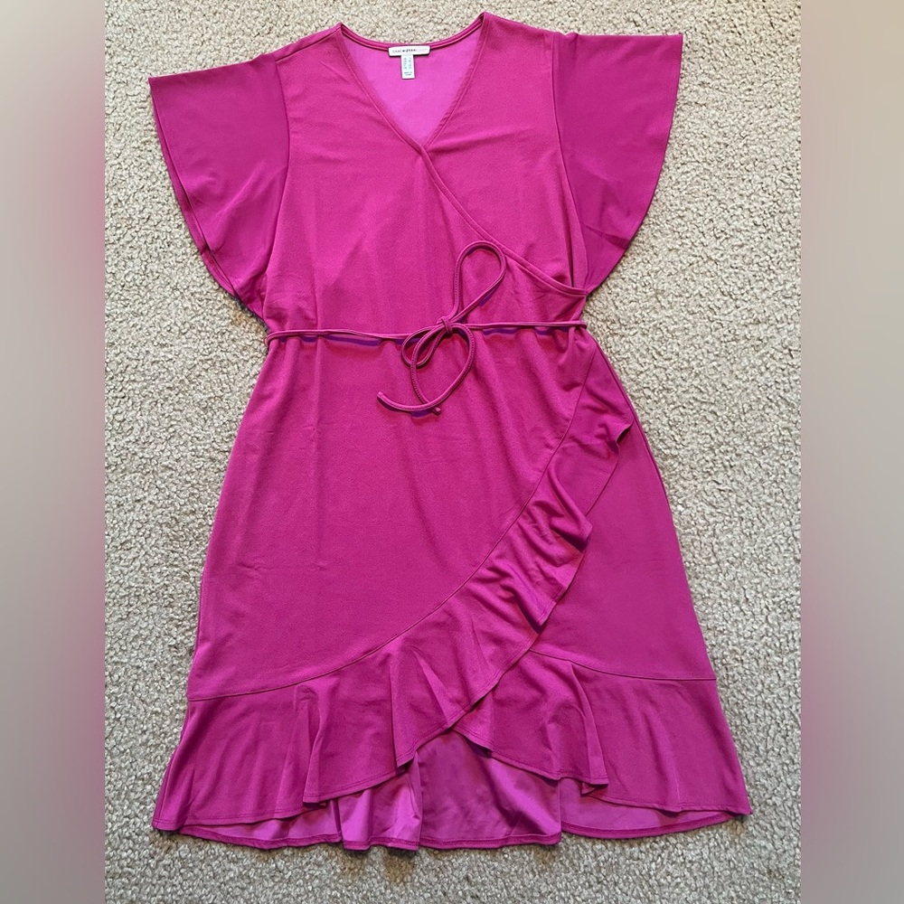 Isaac Mizrahi Faux Wrap Dress With Detachable Belt, Color: Pink, Size L